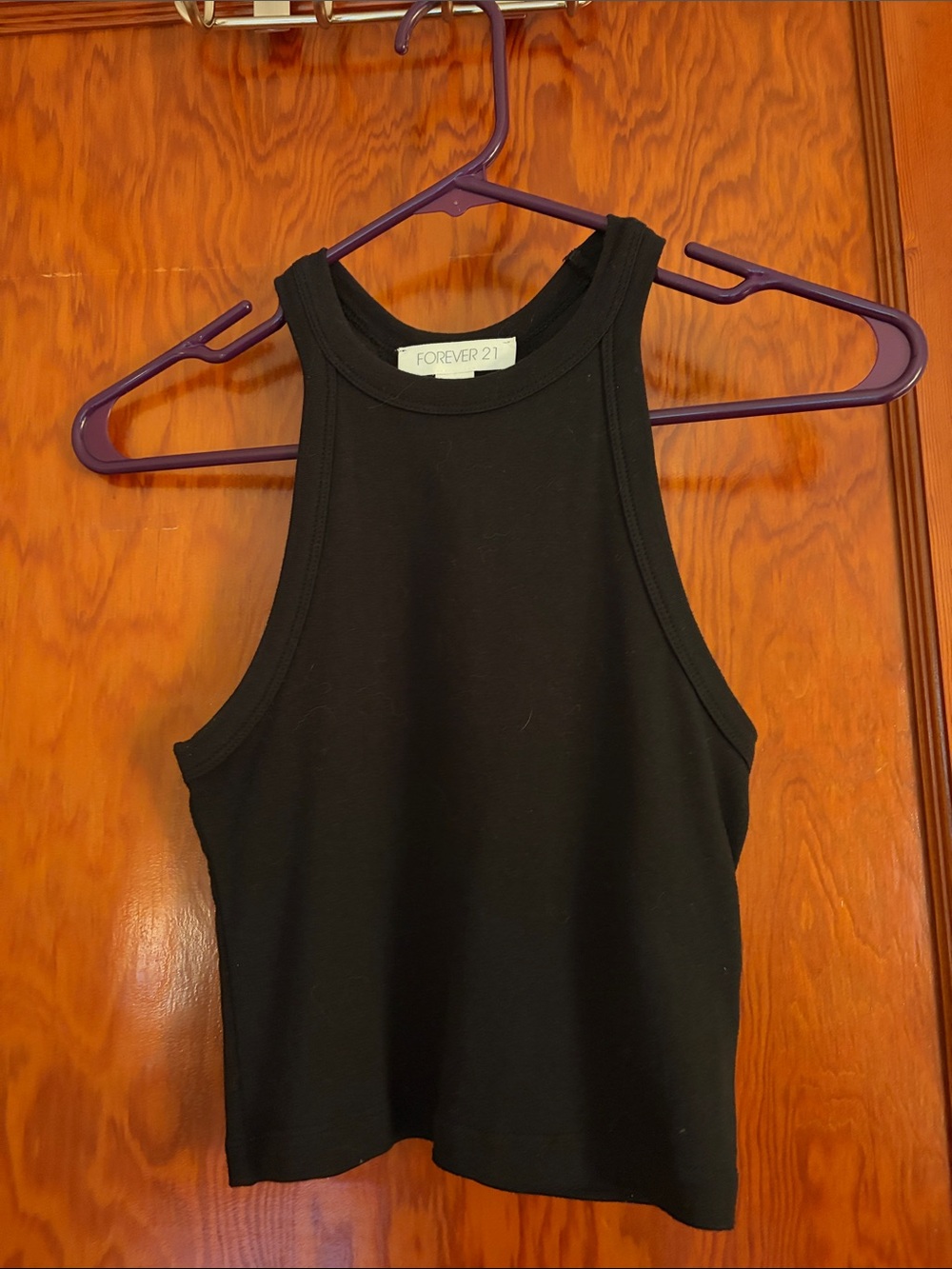 Forever 21 Black Ribbed High-Neck Racerback Cropped Tank